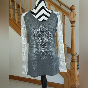 Angels & Diamonds Y2K Embellished Celtic Cross Grunge Graphic Long Sleeve Tee